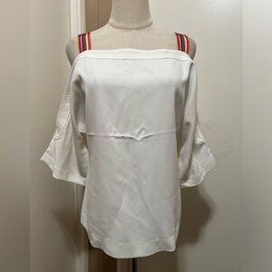 Trina Turk Cold Shoulder White Blouse Multicolor Strap 3/4 Sleeve